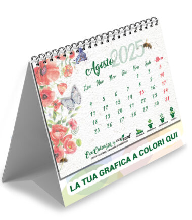 Calendario ecologico piantabile da tavolo con piede personalizzato EcoCalendar mese Agosto 2025