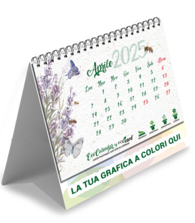 Calendario ecologico piantabile da tavolo con piede personalizzato EcoCalendar mese Aprile 2025