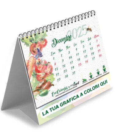 Calendario ecologico piantabile da tavolo con piede personalizzato EcoCalendar mese Dicembre 2025